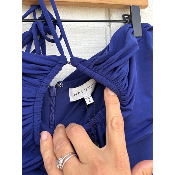 NWT Halston Fia‎ Halter Jersey Jumpsuit, Sapphire Blue, Formal Jumpsuit, Sz 8 - Picture 8 of 11